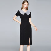 Simple Professional Business Black Short Sleeve Dress - FashionByTeresa